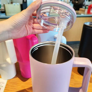 Stainless Steel Tumbler 40oz With Straw Travel <b>Mug</b> Black Rose Red <b>Large</b> Capacity 1200ml - Product Image 4