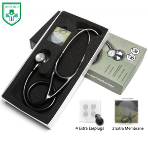หูฟังแพทย์ HOPMED รุ่นมืออาชีพ สีดำ สแตนเลสสตีล หัวคู่ สำหรับผู้ใหญ่ ใช้ในทางการแพทย์ พร้อมจุกหูฟังและแผ่นกรองเสียงเสริม - Product Image 1