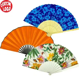 Hot Sale Custom Logo Foldable Fabric Classical Rainbow Paper Fan Thai Style Wooden Hand Fan