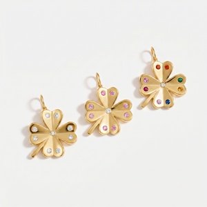 Collar de mosquetón de latón chapado <span class=keywords><strong>en</strong></span> oro con dije floral y colgante de piedra de nacimiento colorida, joyería personalizada de moda para mujer - Product Image 4