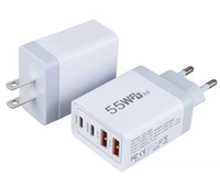 Cargador de Pared Portátil de 55W con 4 Puertos PD QC, Cargador Rápido Multidispositivo para iPhone, Teléfonos Android, Tabletas, Bloque de Energía