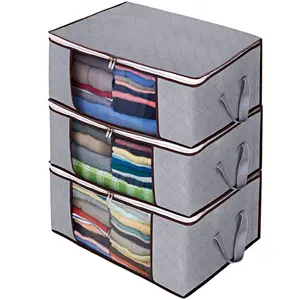Tissu non tissé pliant étanche à l'humidité scellé clair, fenêtre sous <span class=keywords><strong>le</strong></span> lit vêtements sacs de rangement organisateur avec poignées/ - Product Image 1