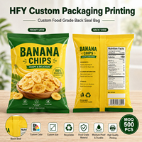 Sacs d'emballage en plastique à scellage arrière personnalisés, de qualité alimentaire, pour chips de banane, chips de plantain, chips de pommes de terre, snacks