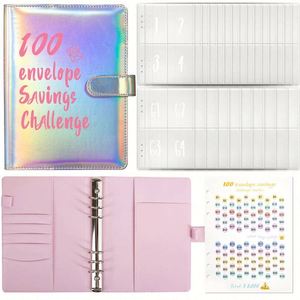 100 Envelopes Money Saving Challenge Budget Binders A5 PU Leather Budget Loose <b>Leaf</b> Design - Product Image 2