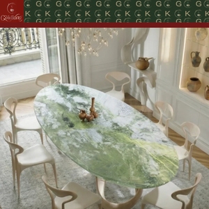 Mesa de Mármol Ovalada Verde Acuarela con Diseño Personalizado para Comedor de Villa de Lujo GOLDKING, Directo de Fábrica, OEM, ODM, Modelado CAD 3D - Product Image 3