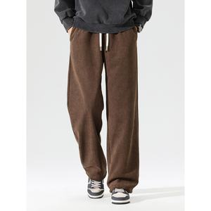 Pantalones de pana minimalistas japoneses, informales, de pierna recta, con caída fluida, forro de felpa, impermeables, térmicos, unisex, para invierno, estilo relajado. - Product Image 1