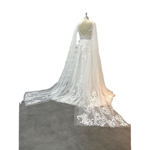 Fabricant de robes de mariée élégantes une ligne col en V rustiques en dentelle <span class=keywords><strong>2023</strong></span> Alibaba femmes Boho ailes détachables robes de mariée ivoire civile - Product Image 4