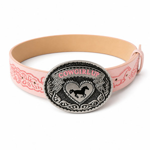 Cintura da Cowboy Americana Chic Rosa Personalizzata, Stile Western Retrò con Incisione Laser e Motivo Cavallo in Rilievo - Product Image 5