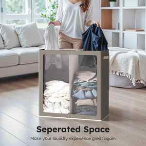 Large <b>Double</b> <b>Laundry</b> <b>Hamper</b> with Lid, Removable Bags & Reinforced Handles, 2 Section Tall <b>Laundry</b> Basket - Product Image 5