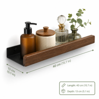 Rak Dinding Logam dan Walnut Hitam Grosir OEM Logo Kustom Set Rak Penyimpanan Kamar Mandi dengan Gantungan Handuk