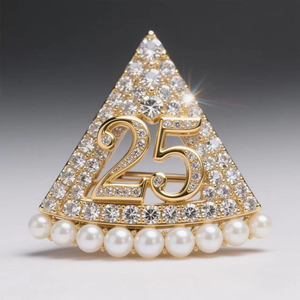 Delta Hy Lạp sorority Sigma bạc số 25 năm kỷ niệm Rhinestone ngọc trai của phụ nữ Quà Tặng tam giác đồ trang sức Trâm Pin - Product Image 5