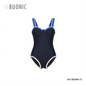 Costume da bagno intero da donna HDJ, nero, con scollo profondo, bordi a contrasto, controllo della pancia, taglia 42 44 46 48 50 - Product Image 2