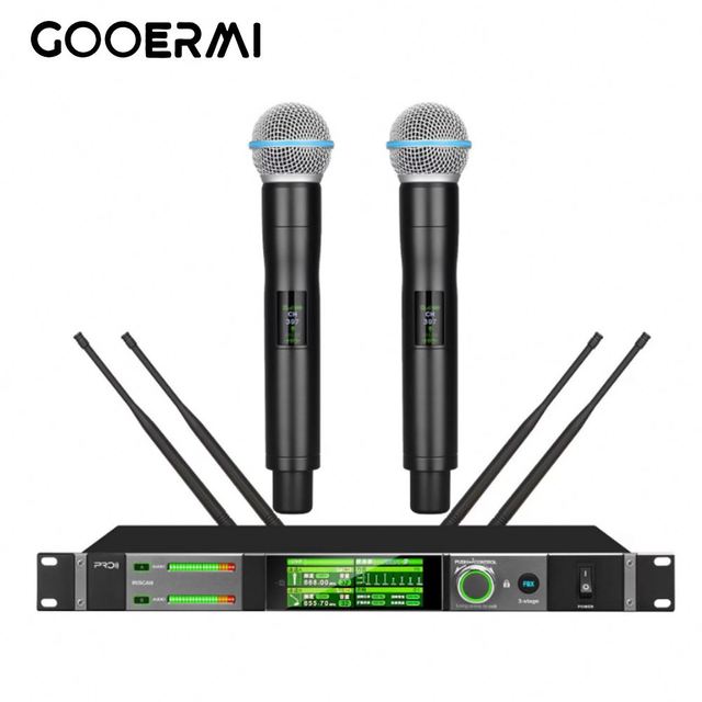 XM92 True Diversity Dual Wireless Microphone System 120MHz 400Ch Digital Encryption 200m Range UHF Cordless Mic for Stage Church