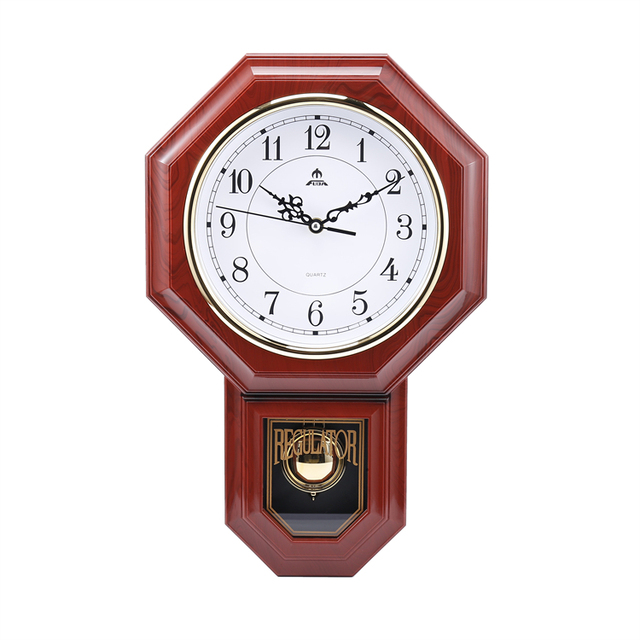 Customized Wall Clock Home Decoration Creative Antique Plastic Wooden Color Pendulum Wall Clocks for Living Room