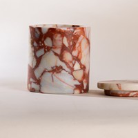 Pot de rangement en marbre naturel WeiVibe avec couvercle, veinage prononcé, fourniture en marque privée pour la décoration de vanités et d'hôtels