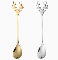 Cuillère à café et cuillère à dessert personnalisées en or et argent plaqué, motif renne, pour décorations de table de Noël, décoration intérieure, coffret cadeau