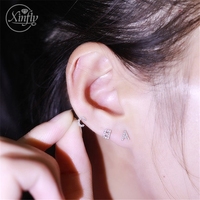 Xinfly dos plat femme bijoux de mode diamant naturel pur 14k 18k or Mini initiale Alphabet lettre boucle d'oreille