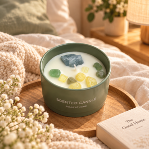 Handmade Dry Flower Crystal Stone Aromatherapy Soybean Wax Candle Indirect Lighting Indoor Scented Pillar Birthday Bulk Sample - Product Image 2