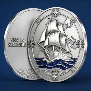Moneda de recuerdo náutica con relieve de velero 3D personalizado, plateada, con ondas esmaltadas, grabable, monedas metálicas coleccionables - Product Image 4