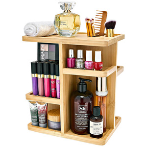 Expositor de Cosméticos de Bambú de 4 Niveles, Estante Giratorio, Organizador de Maquillaje y Cuidado de la Piel para Escritorio - Product Image 5