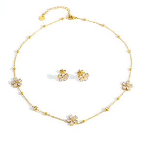 Ensemble de colliers en acier inoxydable, fleur en zircon, plaqué or 18 carats, chaîne de clavicule, bijoux de fête - Product Image 5