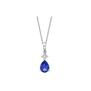 High Quality Water Drop Shaped Gemstone Jewelry Unique 925 Silver Sapphire Necklace Pendant