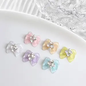 New beauty girl ice bow-tie jewelry Aurora love pearl set auger bowknot nail art zircon