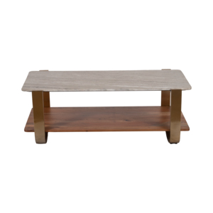 Tavolino da Caffè Rettangolare con Piano in Marmo e Ripiano in Legno per Soggiorno e Camera da Letto, Tavolo d'Appoggio Decorativo - Product Image 1