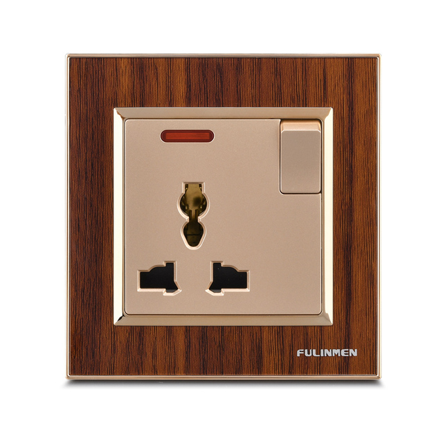 Customized British/bs/uk One 1 Gang 3 Pin Wall Multi Plug Switch 16A Wall Socket Standard Grounding Black Walnut High Grade 250v