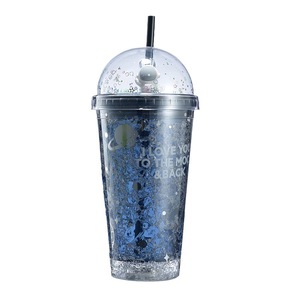 Astronaut Plastic <b>Straw</b> <b>Cup</b> Double Walled With <b>Lid</b> <b>And</b> <b>Straw</b> For Summer Party Drinkware Gray Black White Dark Purple - Product Image 5