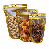Sacs d'emballage personnalisés Packfortune en aluminium doré translucide avec fermeture éclair en PET pour fruits secs, fleurs, thé, lait