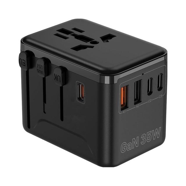 Universal Travel Adapter GaN International Plug Adapter 2 Type C 2 USB 1 Quick Charging Ports EU/UK/AUS/US Socket