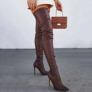 China Factory Sexy Skintight Plus Size 43 Pointed Toe Thin Heel Women Thigh High Side Zip Over Knee High <b>Boots</b> for Ladies - Product Image 2