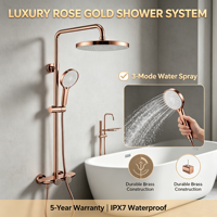 Ensemble de douche 3 fonctions en or rose pour salles de bain d'appartements, d'hôtels et de villas, laiton poli, cartouche céramique, jet doux