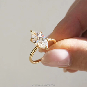 Engagement <b>Ring</b> Elongated Center 3ct Hexagon Cut Lab Grown Diamond VVS2 Clarity IGI Certified 14K Solid Gold Handmade - Product Image 2