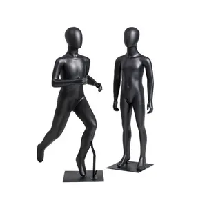 Clothing Store Girl And Boy Sports Running Black Full Body Kids Fitting Mannequin With Egg Head