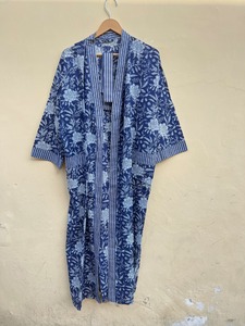 Bata de Algodón Indio, Kimono de Algodón de Lujo, Ropa de Estar en Casa, Kimono de Algodón con Estampado de Bloques, Bata de Algodón, Kimono, Bata de Baño para Mujer - Product Image 4