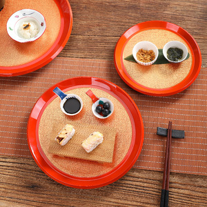 Plateau japonais rond imitation bois à double motif épée, assiette à dessert, plateau à thé, plateau à sushi nuage fluide, sukiyaki, japonais - Product Image 4