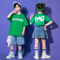 Kostum Tari Hip Hop Anak-anak Kaus Grafis Ukuran Besar Fuchsia Celana Pendek Jeans Biru Set Perlengkapan Pakaian Pertunjukan Jalanan Anak-anak