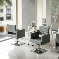 Fauteuil de Salon de Coiffure Moderne en Cuir Rose, Base Carrée de Luxe, Chaise de Barbier Réglable pour Femmes