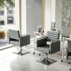 Sillón de Peluquería Moderno de Cuero Rosa, Silla de Barbería de Lujo con Base Cuadrada Ajustable para Mujeres - Product Image 5