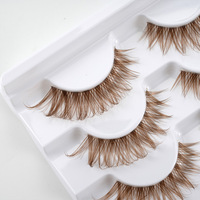Siete Pares de Pestañas Postizas de Pelo Sintético Rizado 3D Marrón Hechas a Mano con Banda de Algodón Plástico y Cinta Transparente, Venta al Por Mayor en Pares