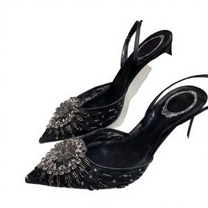 Sandalias de tacón de aguja puntiagudas de lujo con malla de colores transpirable, estilo primavera, sexys para exteriores, de tacón abierto - Product Image 2