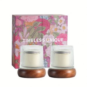 Ensemble cadeau de bougies parfumées de luxe, prêt à être expédié, 2 pièces, MOQ, Jardin des rêves, cire de soja avec base en bois de pin, pour les cadeaux de mariage - Product Image 6
