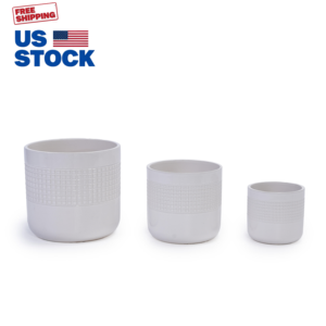 Juego de 3 macetas redondas de cerámica blanca moderna Mdj para interior y exterior, para decoración del hogar, estilo americano. - Product Image 1