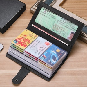 Porte-cartes de visite, d'identité et de permis de conduire en cuir véritable, couleur unie, grande capacité, multi-positions, pour homme - Product Image 6