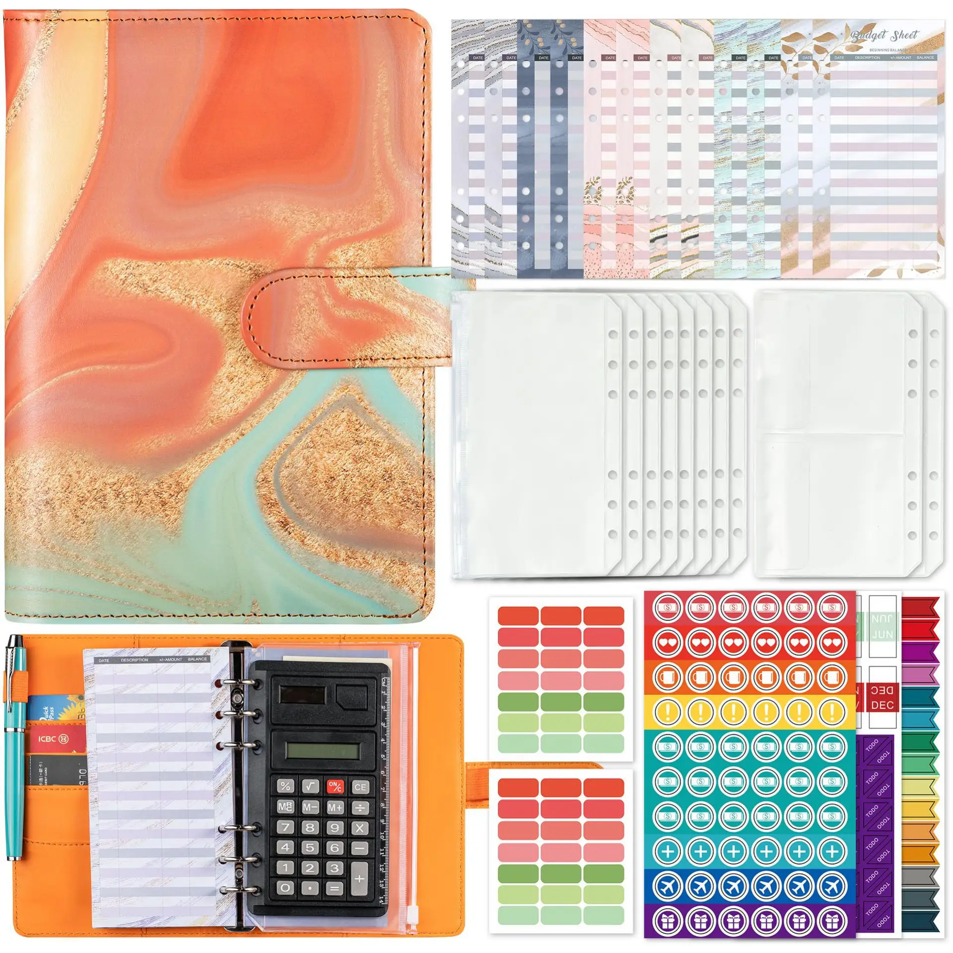 Groothandel Lederen Bindmiddel Planner Kleurrijke Challenge Journal Notebook Planner A6 Budget Binder Met Plastic Hoezen