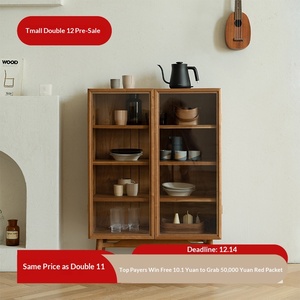 Modern Simple Design Black Walnut Cherry Pure Solid Wood Display Cabinet <b>Sideboard</b> Glass Doors for Living Room Furniture <b>Storage</b> - Product Image 2