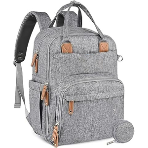 Free Sample Custom Fashionable Mother Kids <b>Vegan</b> PU Leather Stylish Functional Diaper Bag <b>Backpack</b> for Moms Outdoors - Product Image 4