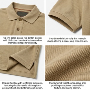 เสื้อโปโลแฟชั่นสั่งทำโลโก้ขายส่ง สีพื้น แขนสั้น คุณภาพสูง ผ้าฝ้าย 100% ระบายอากาศได้ดี เสื้อโปโลลำลองสำหรับผู้ชาย - Product Image 2